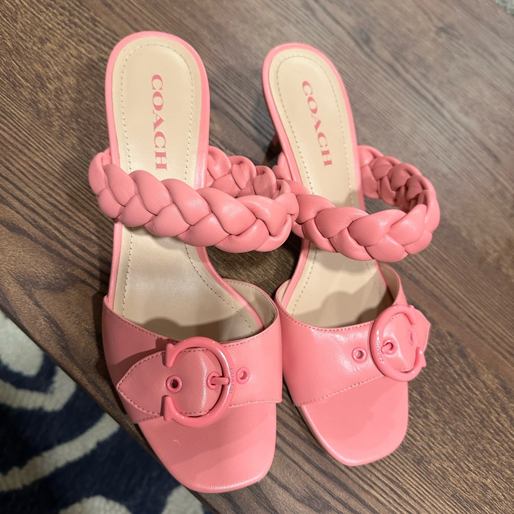 Coach Pink Braided Strap Women's Heels - Picture 2 of 5